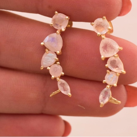 Moonstone ear climber earrings - Picture 3 of 7